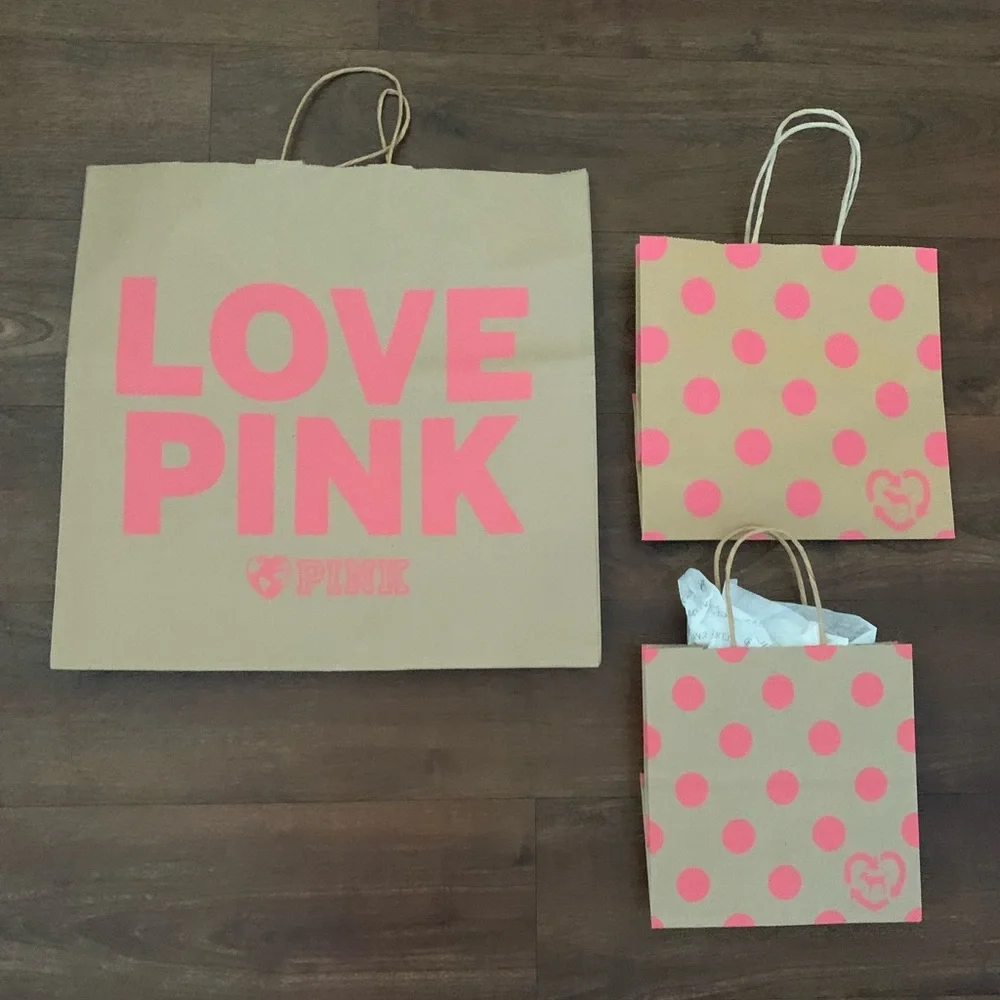 16 Victoria's Secret Pink Paper Gift Shopping Favor Variety Bags Large to Small